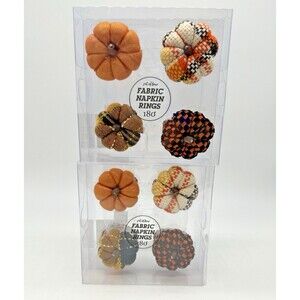 8 Kirklands Home Pumpkin Fabric and Beaded Napkin Rings NWT